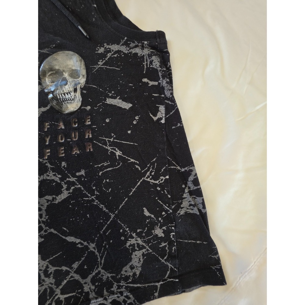 Original Gravity Men's L Skull Sleeveless Hoodie Shirt Black Goth Grunge Punk - Picture 5 of 11